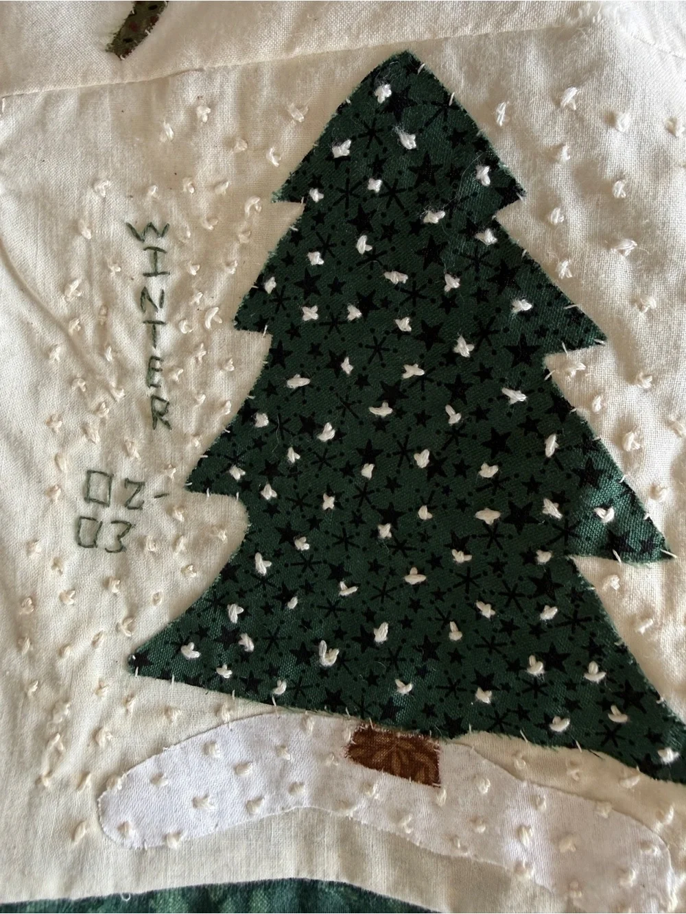 Handmade Floral Applique Quilt 82x83 Dated Winter 2002-03 Folk Art